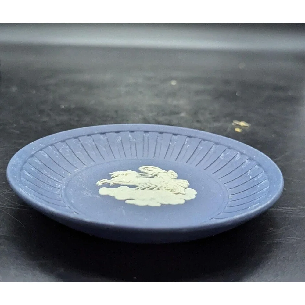 Vintage Wedgwood England Jasperware Blue Pin Tray Classical Theme 4.5